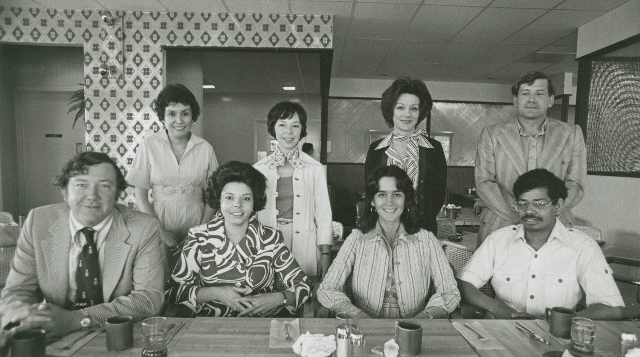 President Arend D. Lubbers (left) and Faite Mack, professor of education (right), with members of the first class of graduate education students.